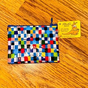 BLUE Q Bags Coin Purse:Checkerboard Multi Color Zipper Bag 95% Recycled Material